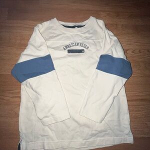 American Eagle Outfitters White and Blue Long Sleeve Tee